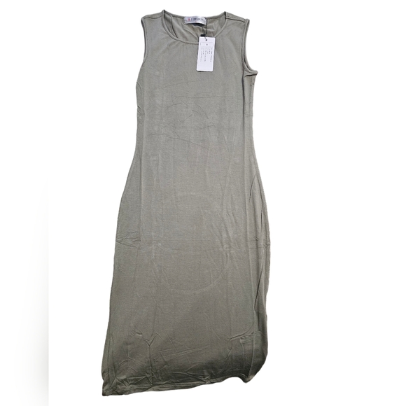 NWT Classic Slim Fit Scoop Neck Sleeveless Bodycon Midi Dress Khaki XL - Picture 6 of 8